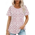 thumbnail image 2 of Giftesty Blouses for Women Dressy Casual Fashionable Women's Casual Short Sleeved Loose Round Neck Printed Top, 2 of 5