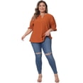 thumbnail image 4 of DARING DIVA Women's Plus Top Notched V Neck Puff Blouse Tops 1X Orange, 4 of 6