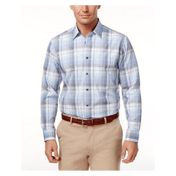 Tasso Elba Men's Plaid Cotton Shirt, Blue Combo, Size L, MSRP $69