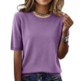 thumbnail image 3 of Hearthz Women's Short Sleeve Sweater Knit Work Sweaters Tops Trendy Crew Neck Womens Shirt Business Casual Lightweight Womens Tunics, 3 of 8