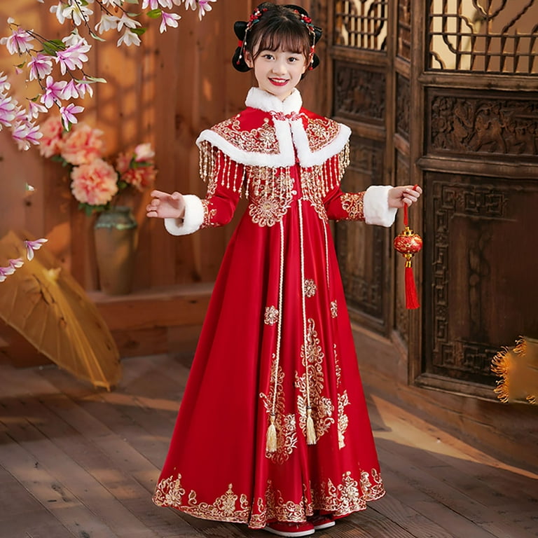 Otqutp 3-14 Years Baby Girls Valentine's Day Dress Kid Chinese New