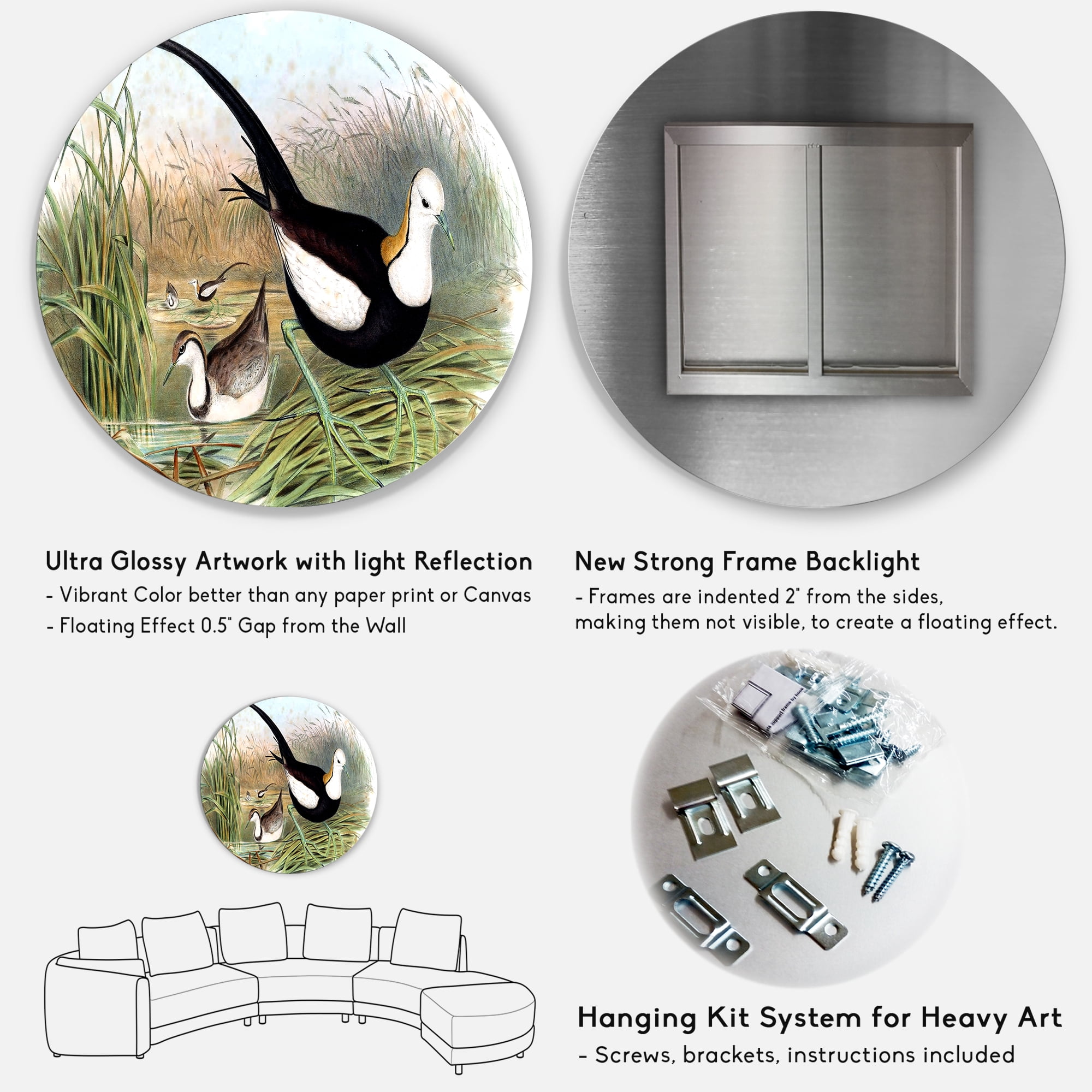 Designart 'Vintage Countryside Birds In Lake' Farmhouse Circle Metal Wall Art 23x23 - Disc of 23