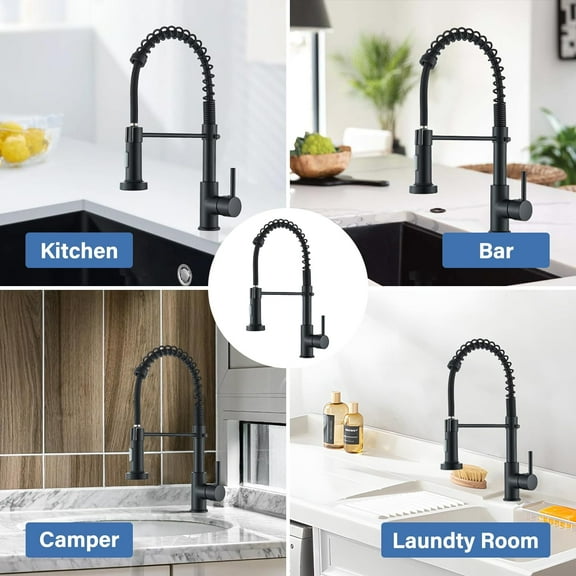 Zovajonia Black Kitchen Faucet With Pull Out Sprayer For Kitchen Sink Single Hole Commercial Kitchen Faucet