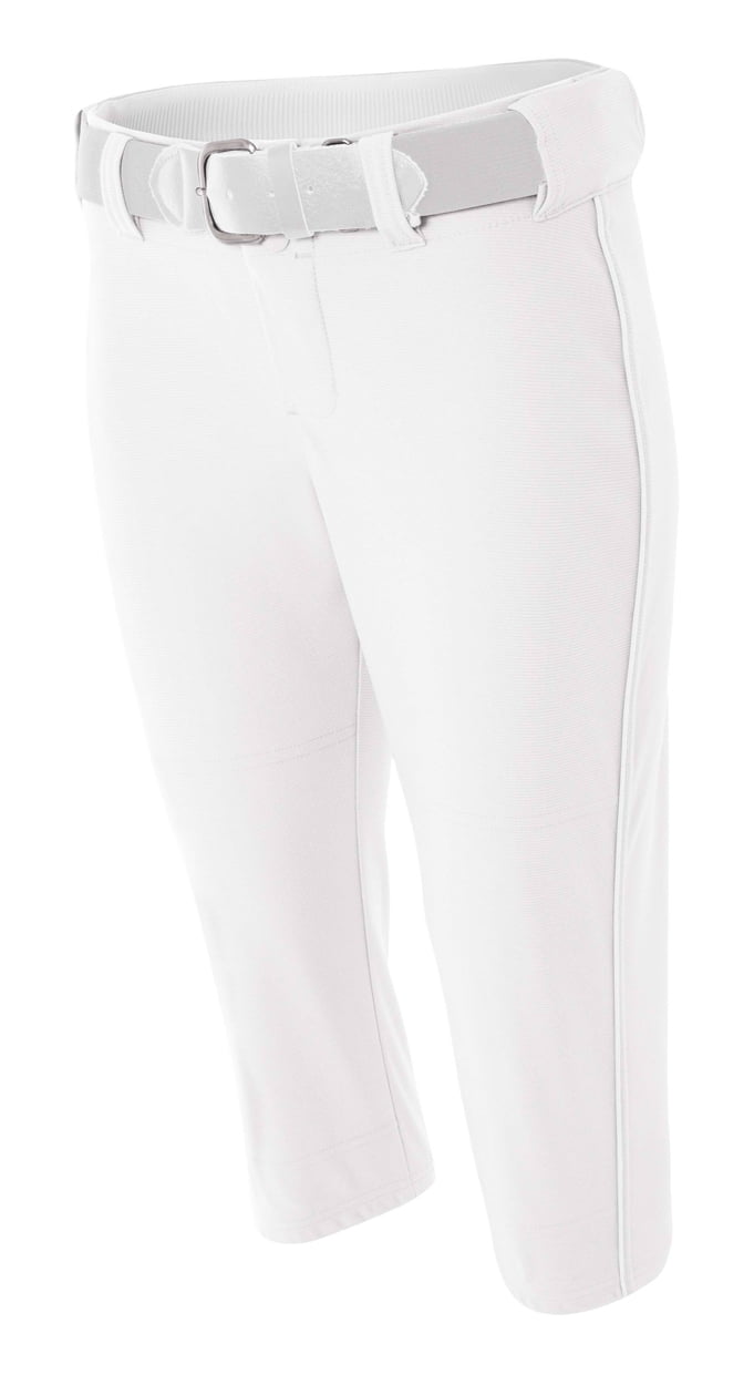 A4 Womens Adult 100 Polyestersports Athletic Performance Softball Pant With Piping , WHITE
