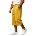 thumbnail image 5 of Men's Baggy Lounge Capri Pants Cotton Long Below Knee Stretchable Sweat Shorts Athletic Casual Straight Wide Legs Pants with Pockets Yellow M, 5 of 9