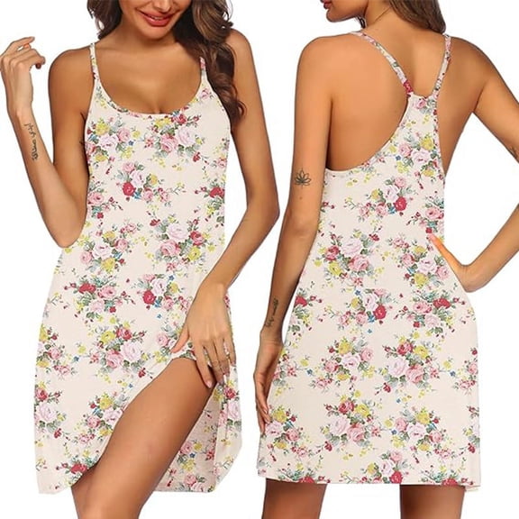 Ougyinr Women's Nightgowns sleeveless pajamas Thin breathable pajamas Nightshirt Soft Sleepwear Casual Suspenders Sleepshirts Loose Pajama Dress
