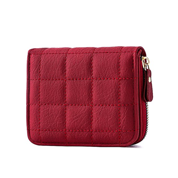 Fashion Mini Wallet Short Coin Purse Solid Leather Women Card Holder Small Red