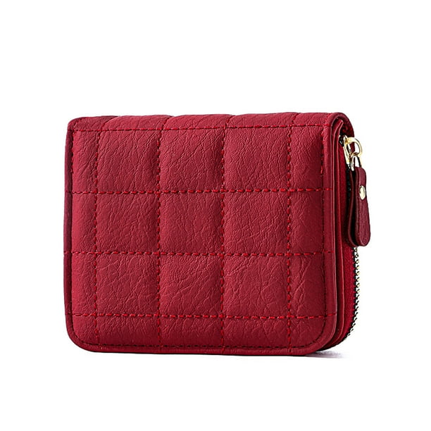 Bolsa Cartera pequeña con a la moda tarjetero para mujer monederos cuadros cuero PU bolsillo monedas color sólido