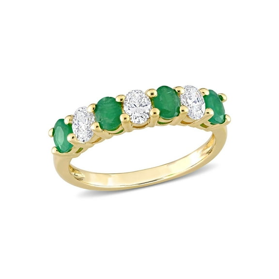 Gem & Harmony 3/5 Carat (Ctw) Emerald Band Ring in 14K Yellow Gold with Diamonds for Women