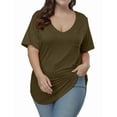 thumbnail image 4 of Gocolloa Womens Plus Size Tops Summer Basic Short Sleeve T-shirts Dressy Casual Loose Top Tee Army Green 3X, 4 of 6
