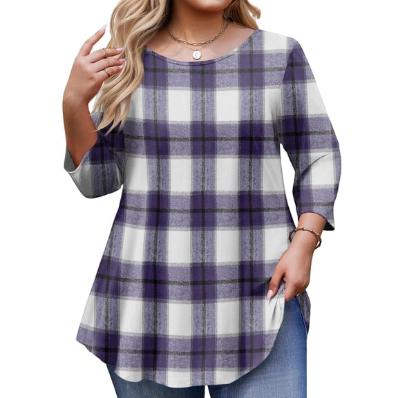 AzureSilk Plus Size Tops for Womens 3/4 Sleeve Tunic Tops Casual Loose Fit Swing Fall Winter T Shirts Blouse Basic Shirts Women's Plus Size, Sizes L-5XL