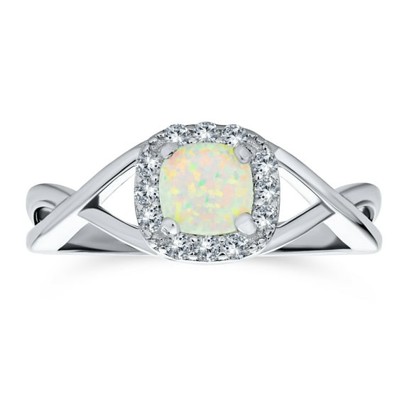 Bling Jewelry Womens Delicate CZ Halo Square Princess Solitaire Opal Engagement Ring, Sterling Silver