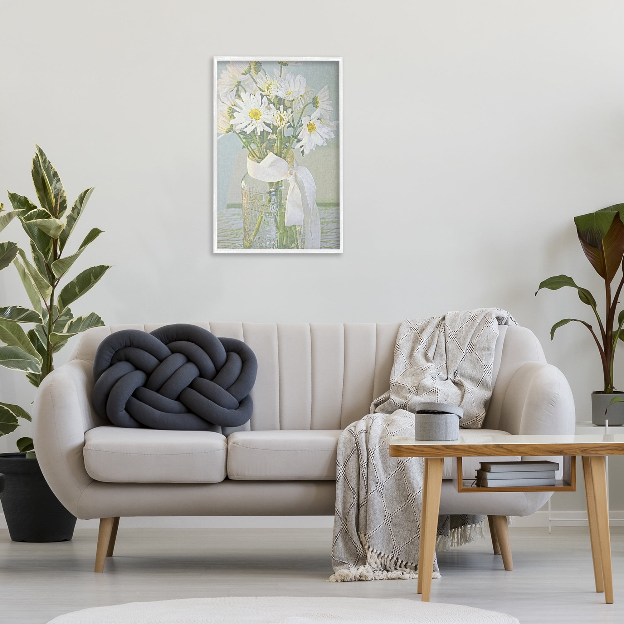 Stupell Industries Faded Daisies Jar Botanical & Floral Painting White Framed Art Print Wall Art, 20 x 30