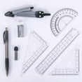 thumbnail image 2 of Juego de 8 piezas de geometría matemática, suministros para estudiantes con caja de almacenamiento inastillable y bolsa reutilizable, incluye reglas, transportador, brújula, lápiz, borrador. Para, 2 of 6