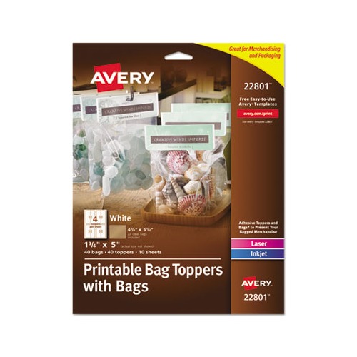 Sure Feed Printable Toppers with Bags 1 3/4 x 5, White, 40/Pack