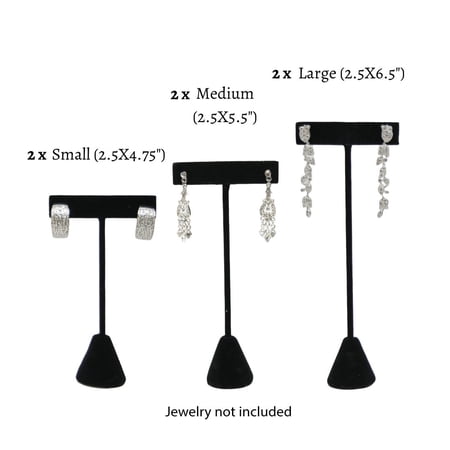 Novel Box T Bar Earring Display Jewelry Stand 6Pcs Set 6.5"H, 5.5"H, 4.75"H