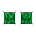 thumbnail image 3 of 14K Solid Gold Push Back Stud Earrings for Women | 3 cttw Princess Cut Simulated Emerald | White Gold, 3 of 5