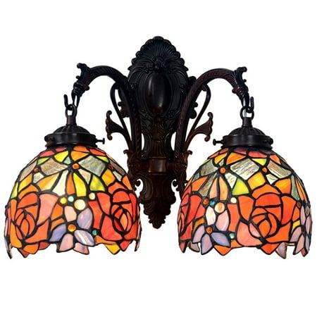 Bieye Tiffany Style Stained Glass Rose Wall Sconces With 6 Inches Bieye Tiffany Style Stained Glass Rose Wall Sconces With 6 Inches Handmade Shade Red