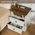 thumbnail image 3 of FIAKOA Night Stand Set of 2 with Charging Station, Bedside Table with 2 Drawers Storage and Open Shelf, White Farmhouse Nightstands  for Bedroom Office, 3 of 8