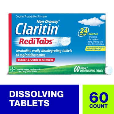 Claritin RediTabs 24 Hour Non-Drowsy Allergy Medicine, Loratadine Antihistamine Tablets, 60 Ct