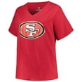thumbnail image 2 of Women's Brock Purdy Scarlet San Francisco 49ers Plus Size Fair Catch Name & Number V-Neck T-Shirt, 2 of 3