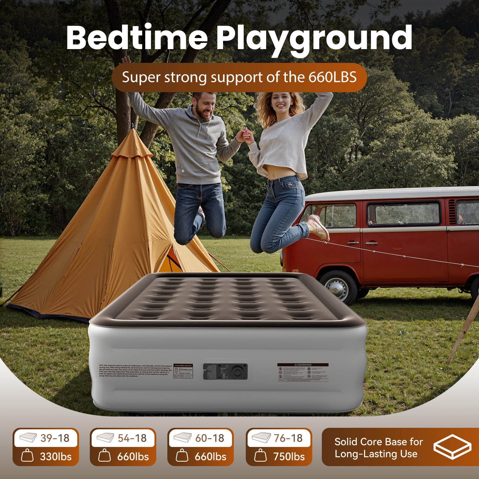 Divon Full Size Air Mattress with Built-in Pump, 18" Elevated Inflatable Bed for Guests & Travel, Brown