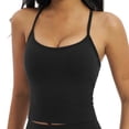 thumbnail image 5 of KHONTS Women's Longline Sports Camisole Cross Back Active Gym Yoga Padded Workout Crop Tanks Tops with Built in Bra Black L, 5 of 5
