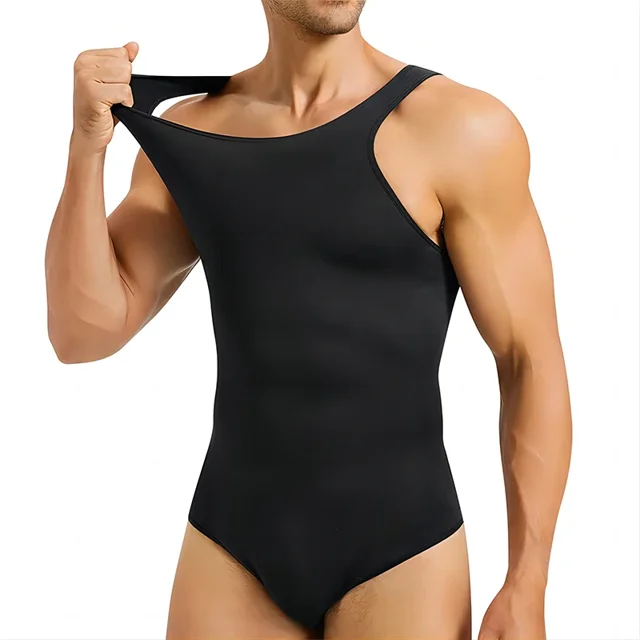 Men Shaper Bodysuits Tummy Control Full Body Shapers Compression Slimming Open Crotch Shapewear Undershirt Male Corset Tank Tops black S