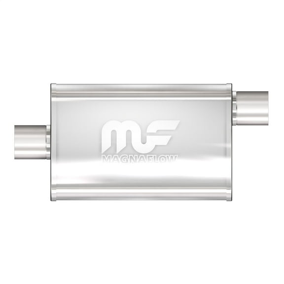 MagnaFlow Performance Muffler 11366-2.5/2.5 Inlet/Outlet - Offset/Center Configuration - 4 x 9 x 11 Oval Body Shape - Stainless Steel Straight-Through Universal Muffler