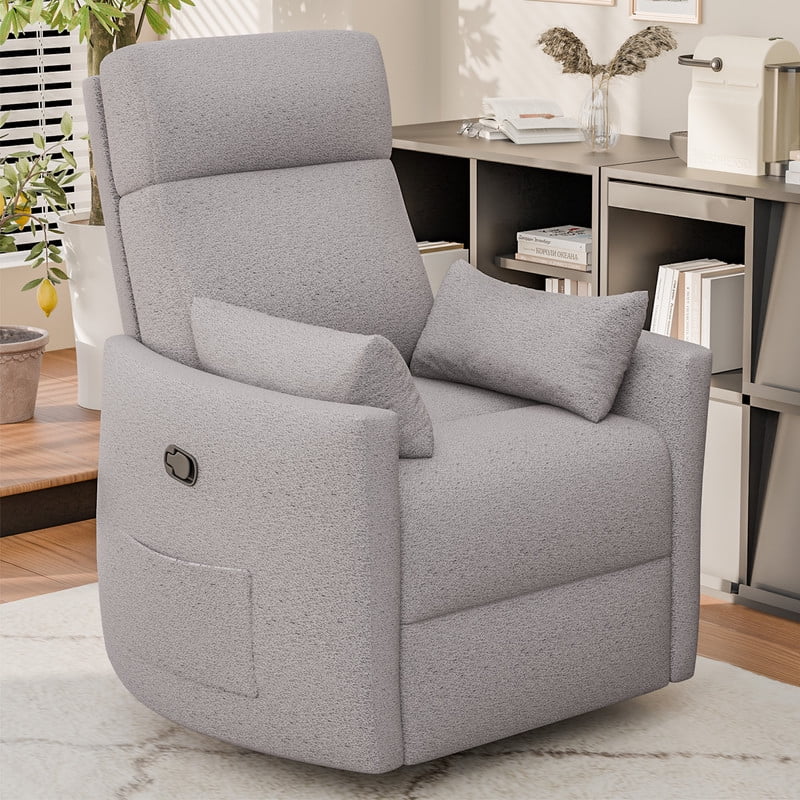 Homall 360° Swivel Nursery Recliner Power Swivel Rocker Recliner Chair with 2 Pillows Comfy High Back Adult Glider Rocker for Living Room,Loop Yarn Gray