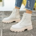 thumbnail image 4 of LOVZFMLL Boots for Women Ankle Combat Boots Lace Up Round Toe Adjustable Straps Low Chunky Heel Classic Fall Winter Boots, 4 of 5