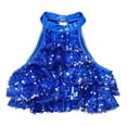 thumbnail image 4 of TiaoBug Kids Girls 2 Piece Hip Hop Latin Jazz Dance Outfit Sequin Sleeveless Crop Top with Metallic Skirt Set Royal Blue 14, 4 of 7