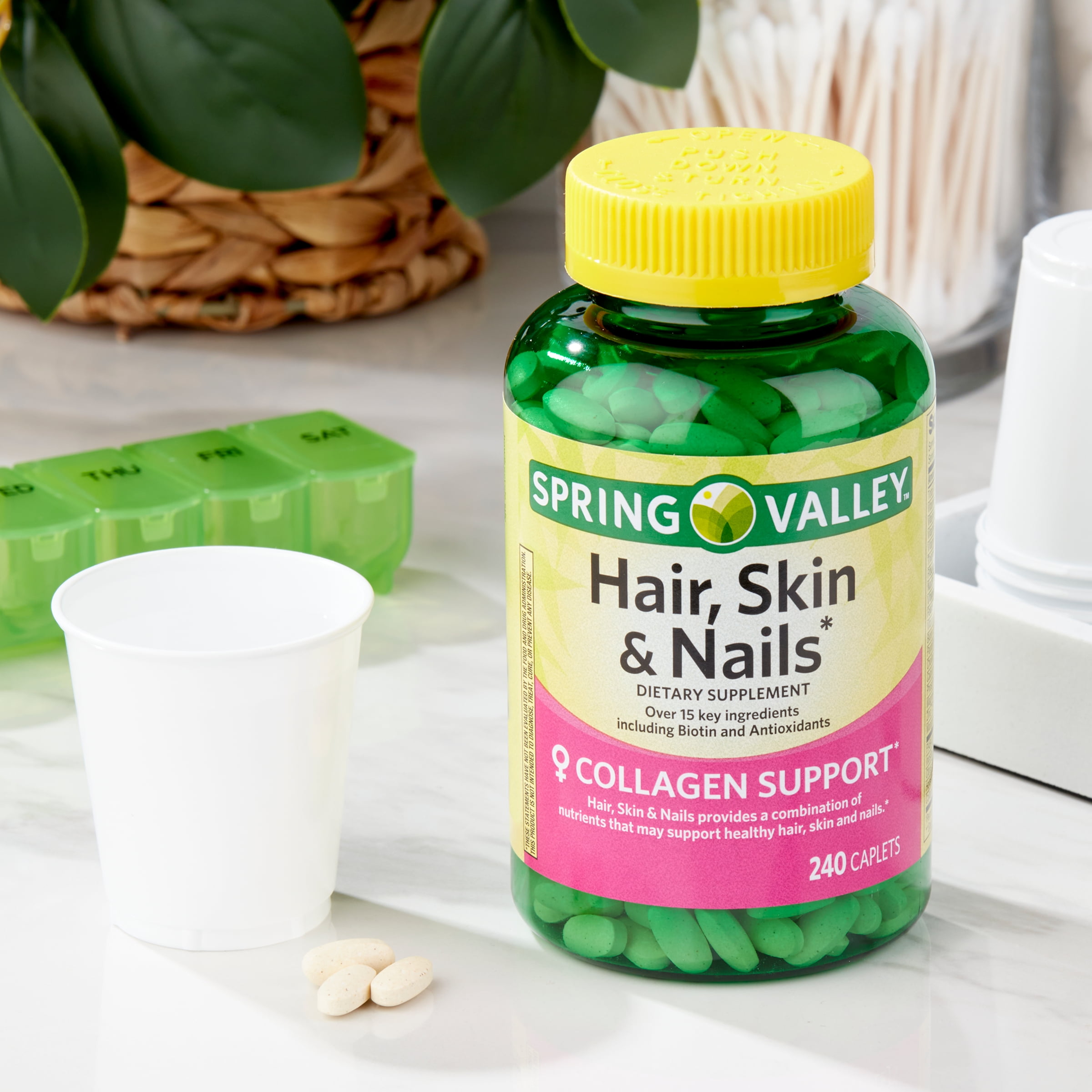 Spring Valley Hair, Skin & Nails Caplets Dietary Supplement, 240 Count -  