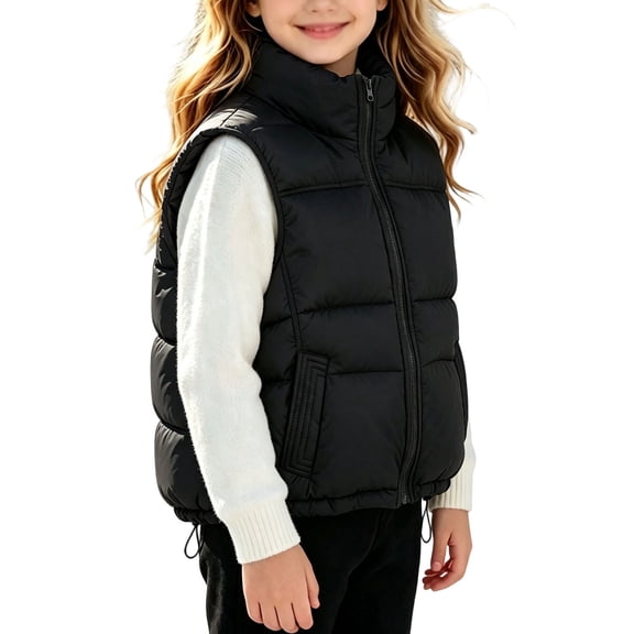 Aofany Puffer Vest for Toddler Kids Girls Zip up Stand Collar Sleeveless Thermal Warm Jacket Padded Lining Outerwear with Side Pockets 2-15 Years