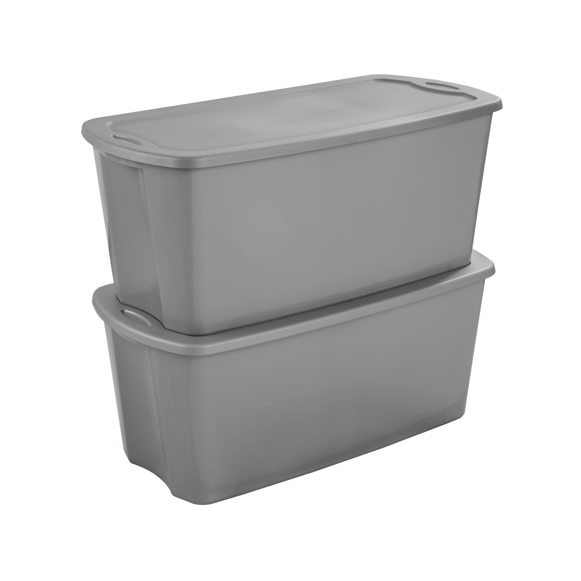 Sterilite 50 Gallon Tote, Plastic Storage Bin with Snap-on Lid, Gray, 4 Count