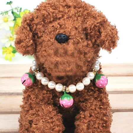 Mr.Garden Pet Necklace Female Puppies Adjustable Costume Outfits for Dogs & Cats with Strawberry Pink Bell - L7.9