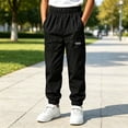 thumbnail image 2 of Nilvkv Boys Cargo Pants, Boys Solid Color Cuffed Joggers with Relaxed Fit Elastic Waist and Utility Pockets for Casual Wear Black 5-6 Years, 2 of 9