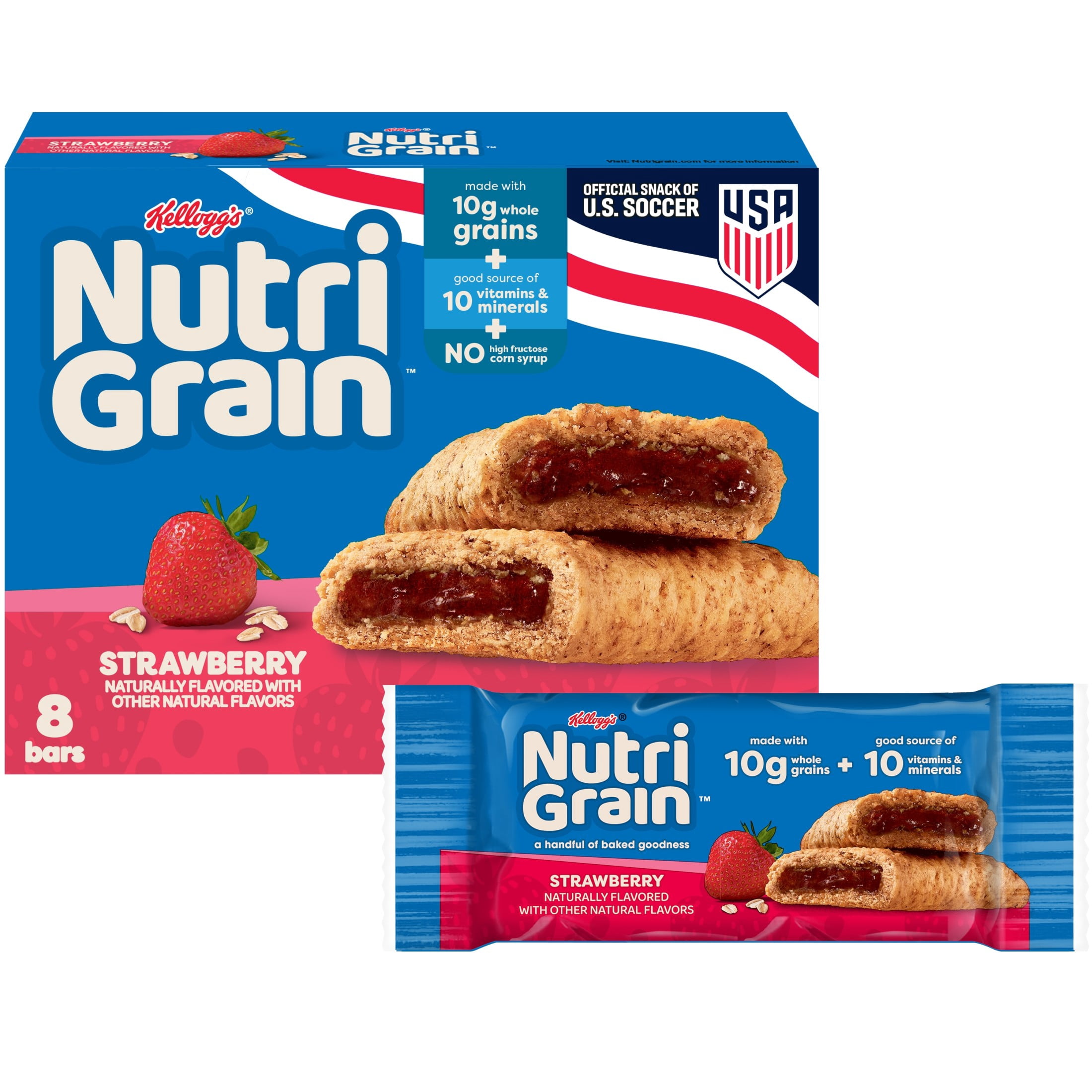 (3 pack) Nutri-Grain Breakfast Bars, Made with 10g Whole Grains, Snack Bars, Strawberry, 10.4oz Box (8 Count)