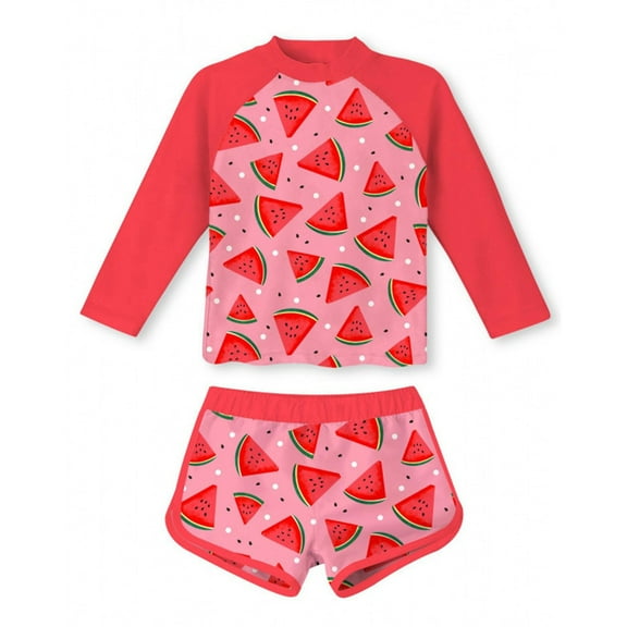 Xdegoge Girls Swimsuits Two Piece with Shorts Rash Guard Set Printed Crew Neck Long Sleeve Tankini Rash Guard Swimsuit Upf 50 Sun Protection Bathing Suit Summer Beachwear Traje De BañO Para NiñAs