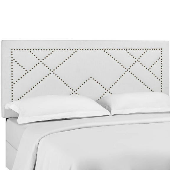 Modway Reese Nailhead King and California King Upholstered Linen Fabric Headboard, White