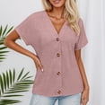 thumbnail image 3 of T Shirts for Women 2026 Summer Short Sleeve V Neck Button Down Loose Dressy Casual Office Work Tshirt Blouse, 3 of 7