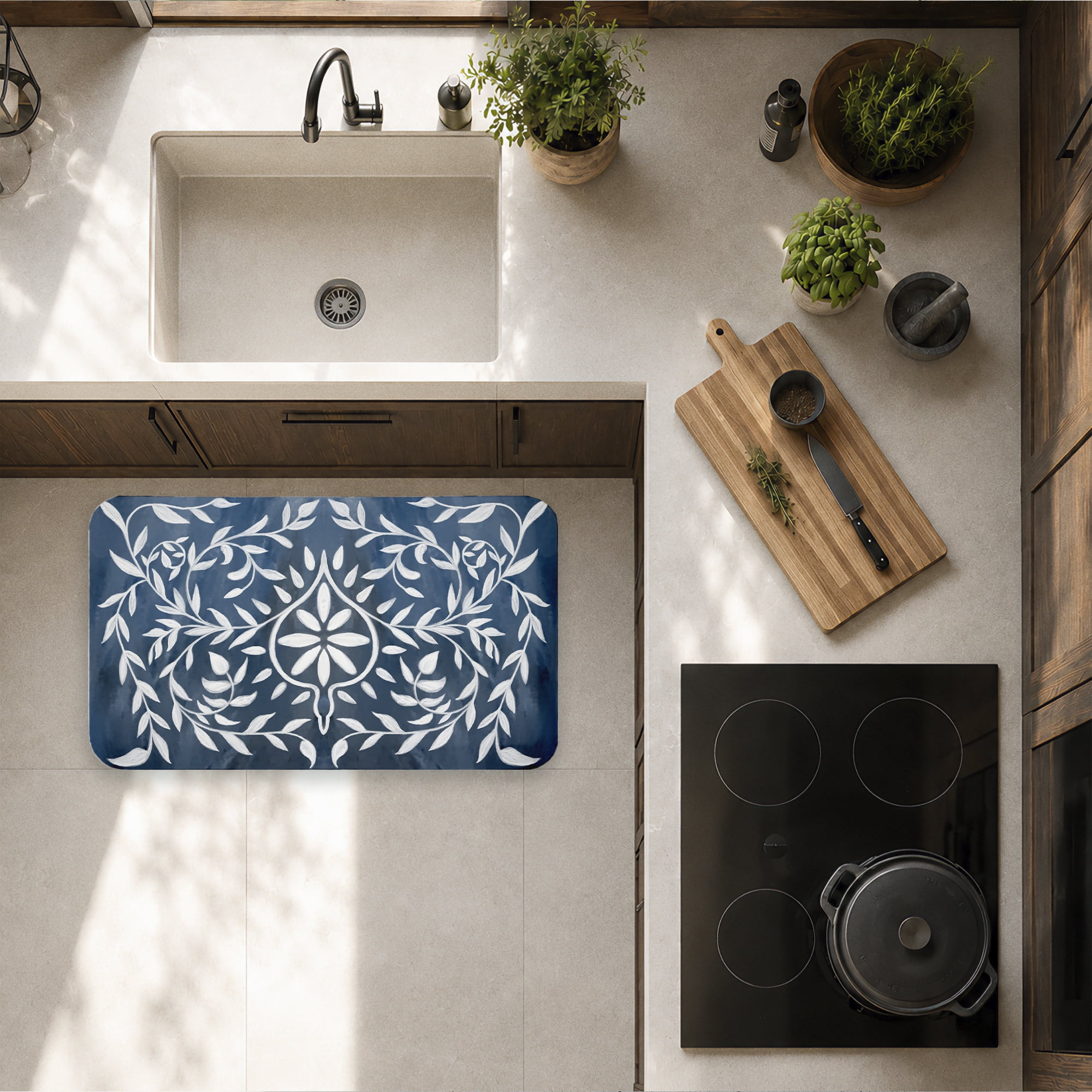 Stupell Industries Symmetrical Botanical Leaves Printed Anti-Fatigue Floor Mat, design by Ziwei Li