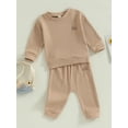 thumbnail image 3 of Wassery 2Pcs Baby Boys Girls Clothes Toddler Fall Outfits Long Sleeve Rainbow Embroidery Waffle Sweatshirt + Long Pants Set 0-3 Years, 3 of 9