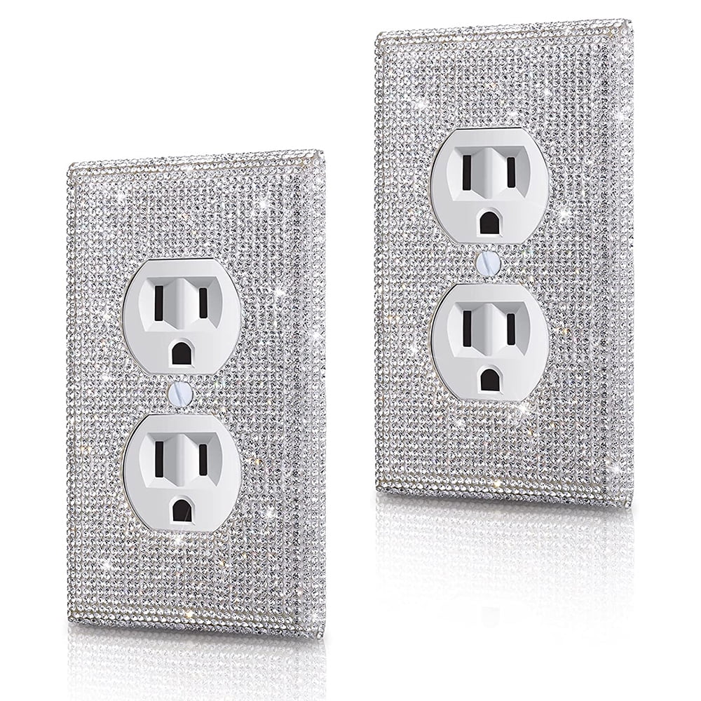 Skycarper 2PACK Silver Shiny Sparkle Bling Outlet Covers Rhinestone