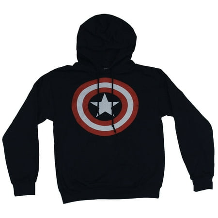 Captain America Mens Hoodie Sweatshirt - Classic Distressed Simplest Shield Logo