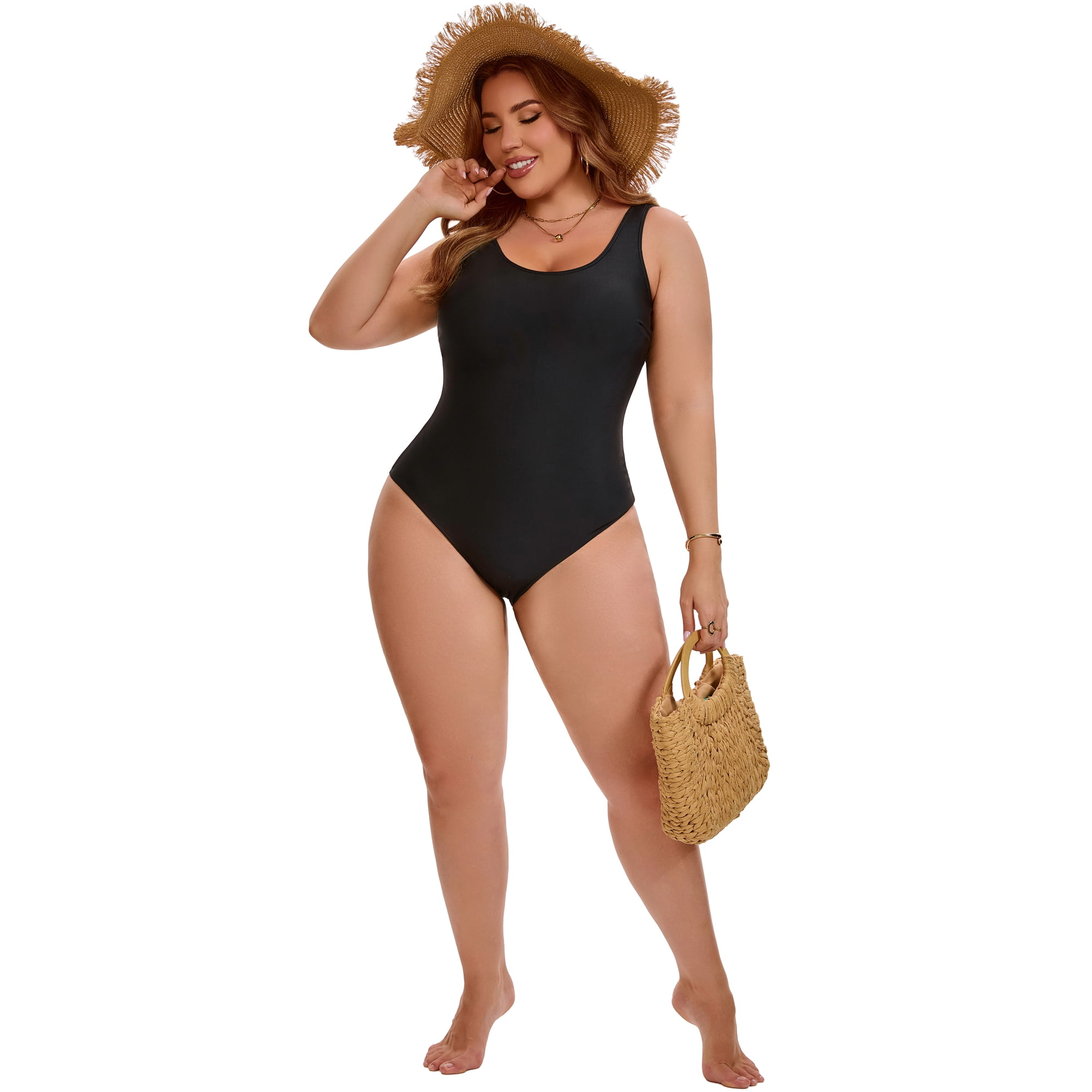 DARING DIVA Women's Plus 1 Piece Patterns Push Up Swimsuit L Black