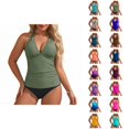 thumbnail image 1 of Womens Tankini Swimsuits Fashion Deep V Neck Slimming Tummy Control with High Waisted Bottom Two Piece Bathing Suits Woman, 1 of 3