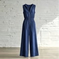 thumbnail image 6 of Womens Zipper Front Jumpsuits Wide Leg Elastic Waist Dressy Casual Rompers Formal Office Collared Jumpsuit Navy, XL, 6 of 7