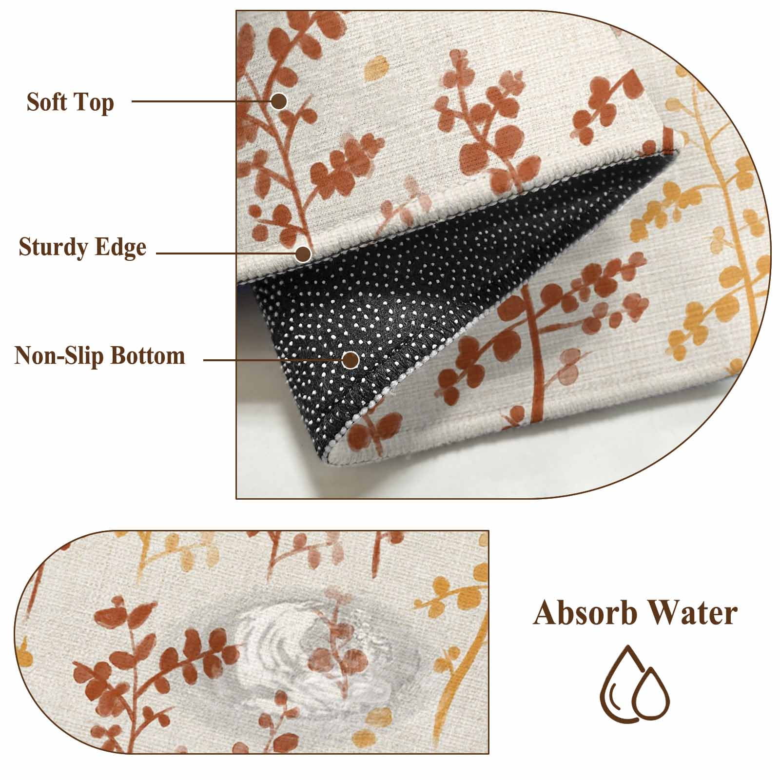 Orange Yellow Botanical Round Area Rug 6Ft Washable Circle Rugs for Bathroom Office, Rustic Country Spring Floral Summer Leaf Non-Slip Carpet Floor Mats Indoor Outdoor Carpet Runner Home Decor