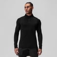 thumbnail image 2 of Men's Fitness Tops Elasticity Slim Fit Quarter Zip Long Sleeved Tops Black L, 2 of 8